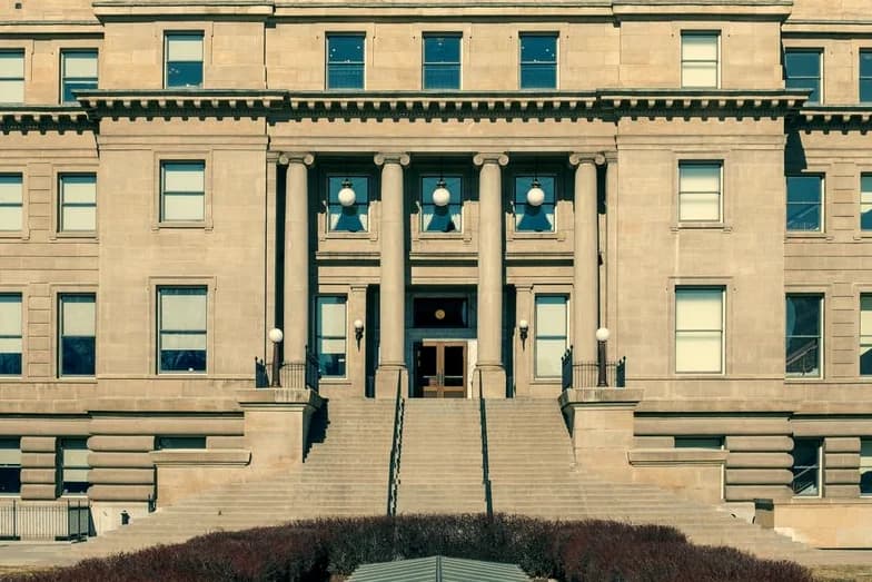 Stone columns and steps of a government building
